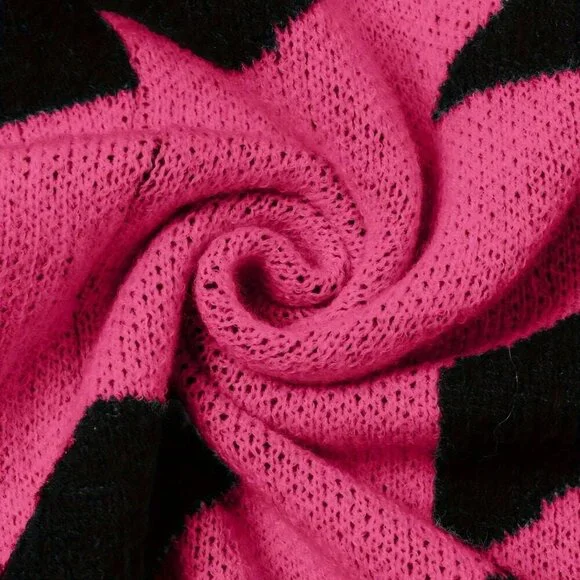 Hot Pink Casual Women's Colorblock Long Sleeve Knitted Cardigan - Picture 5 of 5